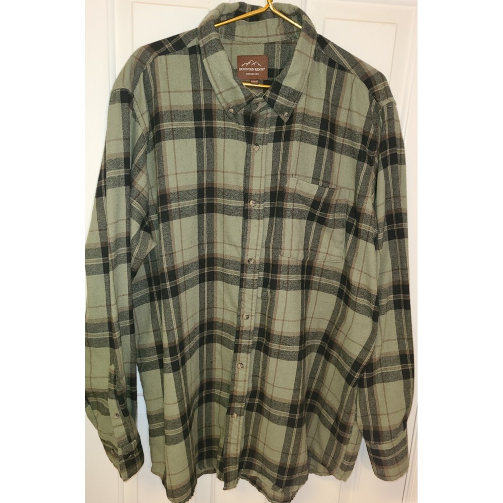 Mountain Ridge Explore Life men's 3XLT soft flannel multicolor shirt Olive Green